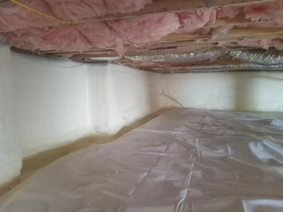 Crawl space encapsulation with closed-cell spray foam for Commercial Roof Restoration in Marlton